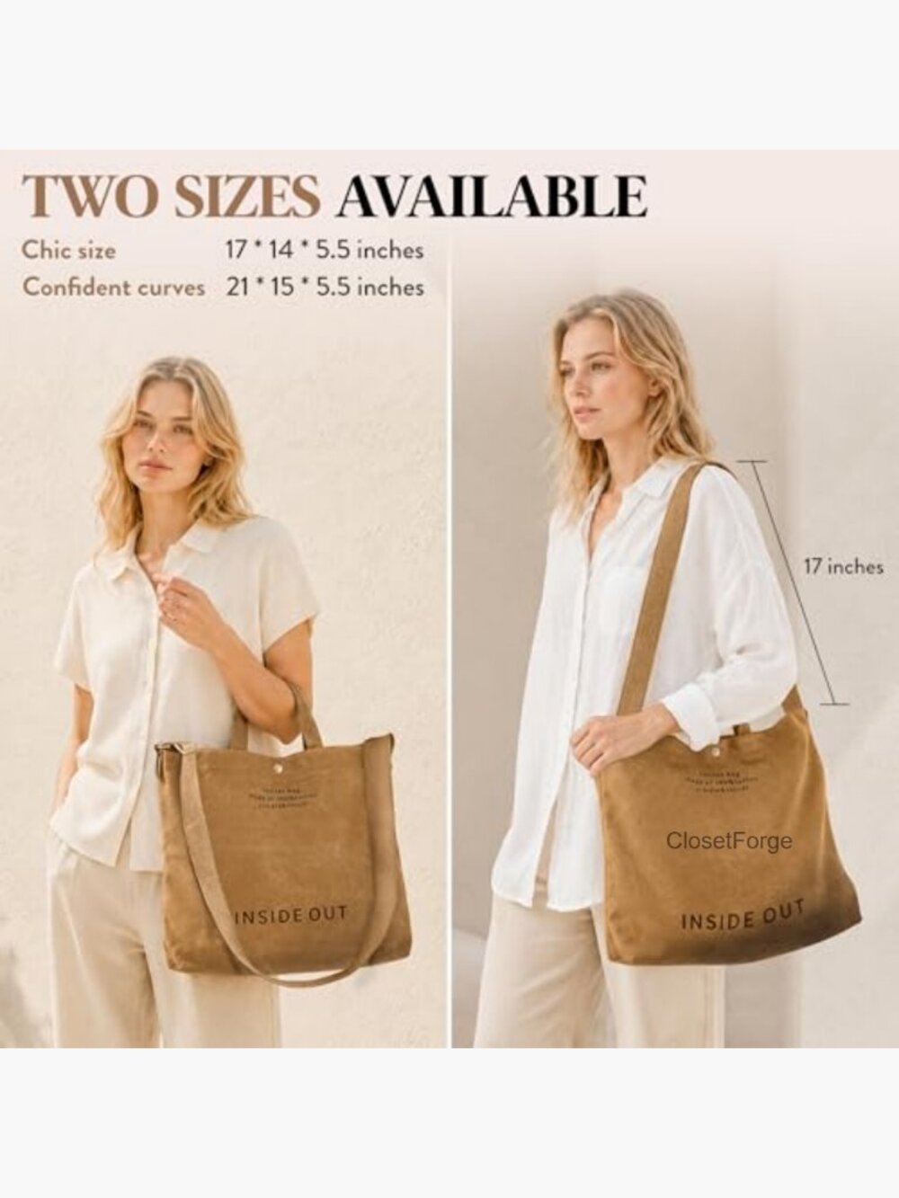 Large Canvas Tote Bag Crossbody Shoulder Bag Heavy Duty 16oz Cotton - Picture 4 of 7